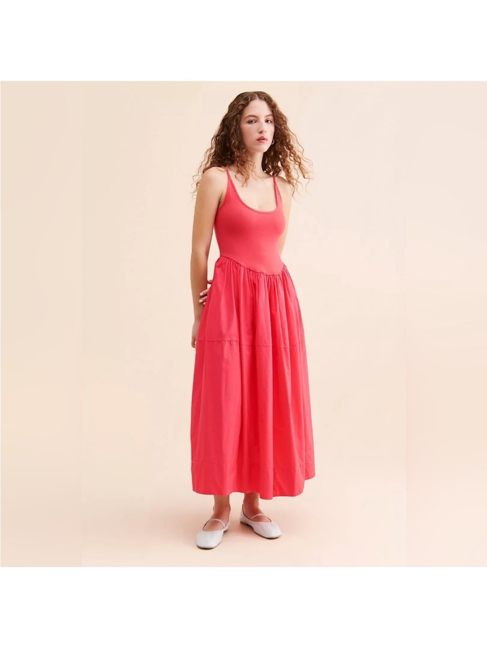 Free People Dylan Midi Dress Hot Pink Cotton Stretch Low
Back Sundress M